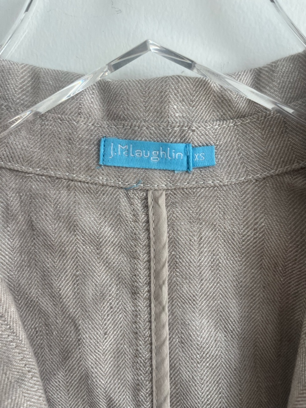 J. McLaughlin Linen Blend Herringbone Blazer Jacket Beige Taupe XS - Picture 4 of 7